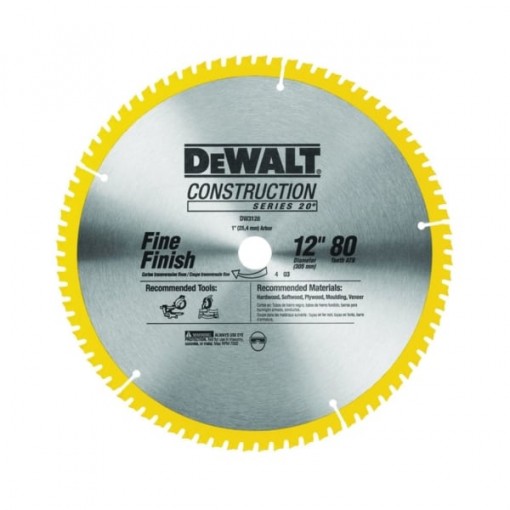 DeWALT DW3128 Saw Blade, 12 in Dia, Carbide Cutting Edge, 1 in Arbor, Carbide