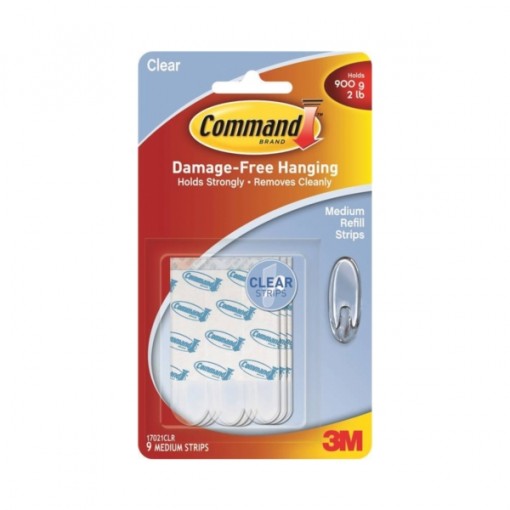 Command 17021CLR Refill Strip, 1-3/4 in L, 5/8 in W, Clear