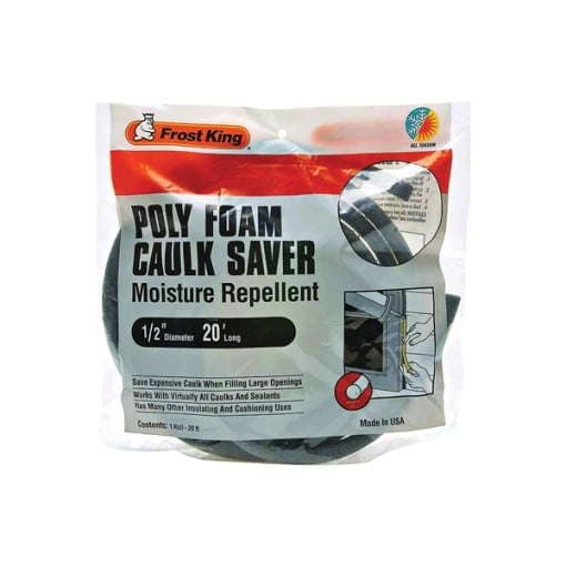 Frost King C22H Caulk Saver, 20 ft L, 1/2 in Dia, Polyfoam