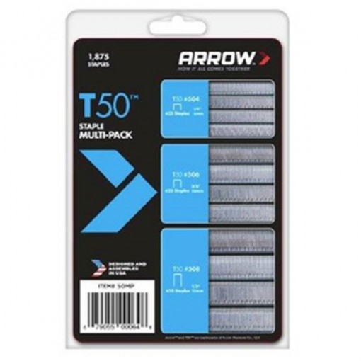 Arrow T50 Series 50MP Heavy-Duty Staple, 1/2 to 3/8 in L Leg, Multi-Pack