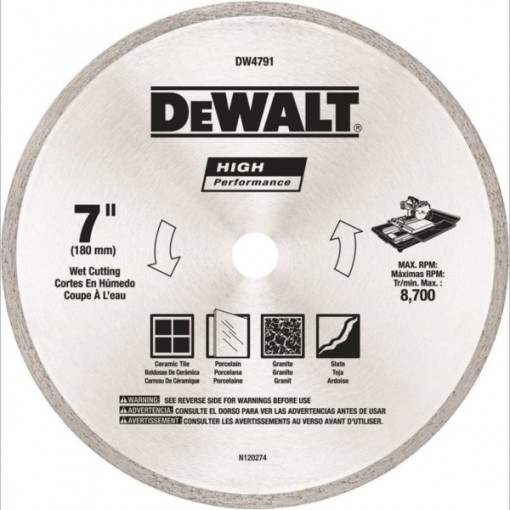 DeWALT DW4791 Circular Saw Blade, 7 in Dia, Diamond Cutting Edge, 5/8 in Arbor