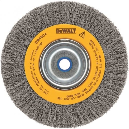 DeWALT DW4904 Wire Wheel Brush, 0.014 in Dia Bristle, 5/8 to 1/2 in Arbor/Shank, 6 in Dia