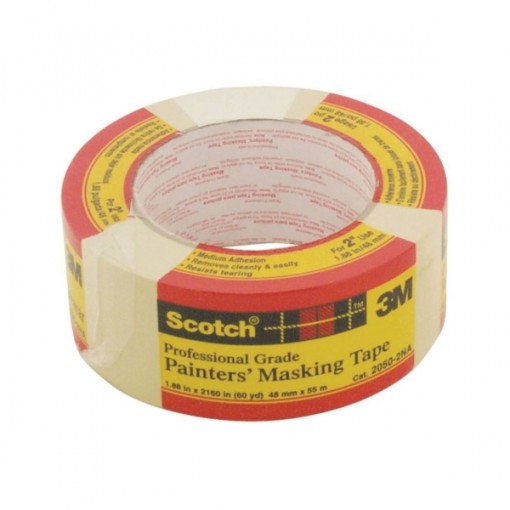 Scotch 2050-2 Performance Painting Masking Tape, 60.1 yd L, 2 in W, Rubber Adhesive, Beige