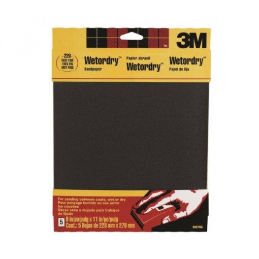 3M 9087 Sandpaper, 220-Grit, Very Fine, Silicone Carbide