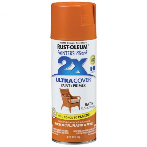 RUST-OLEUM PAINTER'S Touch 2X ULTRA COVER 314753 Spray Paint, 12 oz Aerosol Can, Satin, Rustic Orange