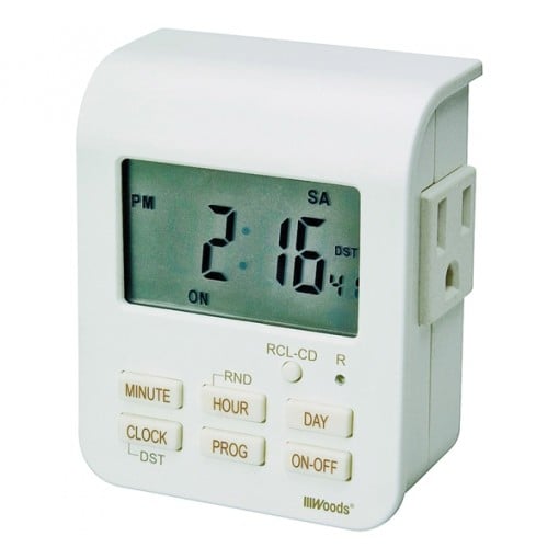 Woods 50009 Heavy-Duty Digital Timer, 15 A, 125 V, 7 Day Time Setting, White