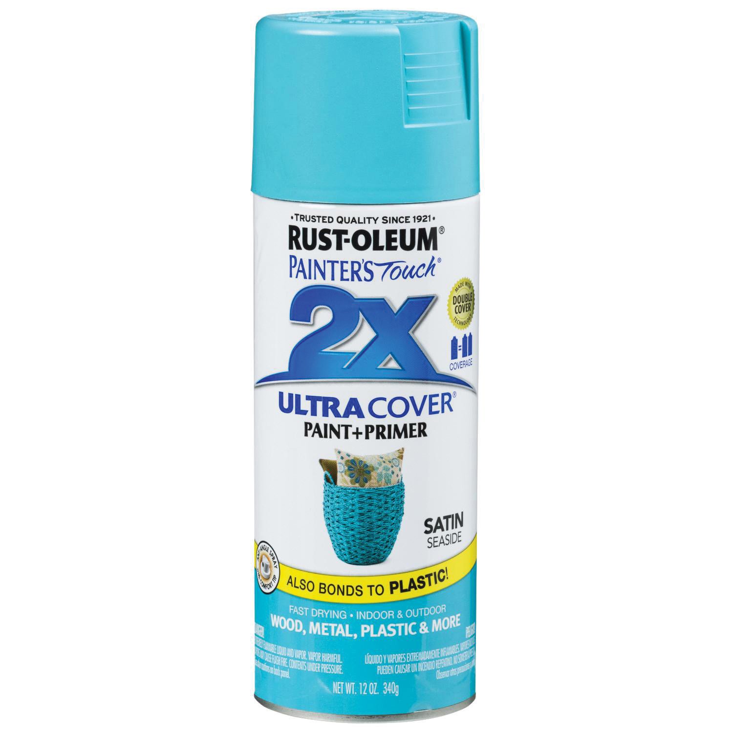 RUSTOLEUM PAINTER'S Touch 2X ULTRA COVER 315395 Spray Paint, 12 oz Aerosol Can, Satin, Seaside