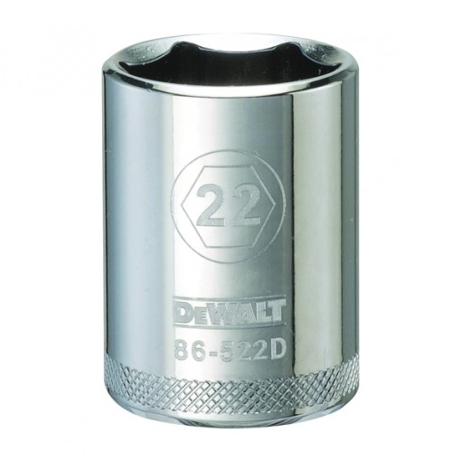 DeWALT DWMT86522OSP Drive Socket, Metric Measuring, 1/2 in Drive, 6-Point, 22 mm Socket, Vanadium Steel