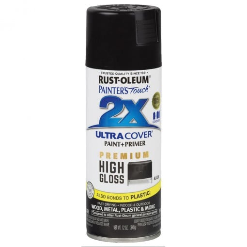 RUST-OLEUM PAINTER'S Touch 2X ULTRA COVER 331172 Spray Paint, 12 oz Aerosol Can, High-Gloss, Black