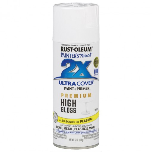 RUST-OLEUM PAINTER'S Touch 2X ULTRA COVER 331171 Spray Paint, 12 oz Aerosol Can, High-Gloss, White