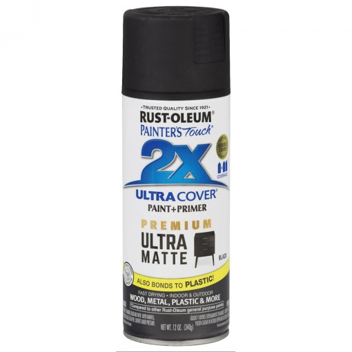 RUST-OLEUM PAINTER'S Touch 2X ULTRA COVER 331182 Spray Paint, 12 oz Aerosol Can, Matte, Black