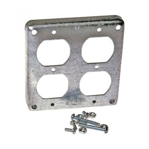 RACO 907C Exposed Work Cover, 4-3/16 in L, 4-3/16 in W, Square, Galvanized Steel, For (2) Duplex Receptacles