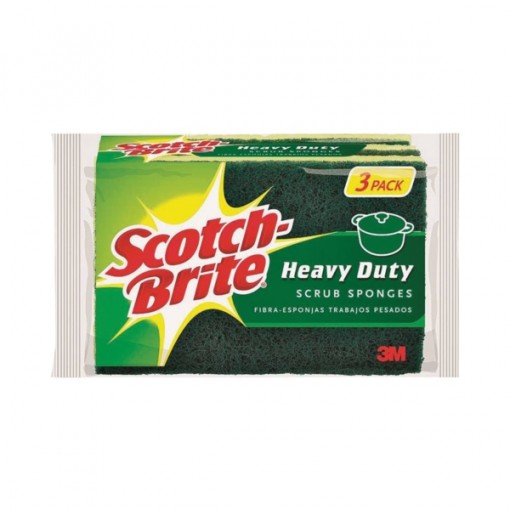 Scotch-Brite HD-3 Scrub Sponge, 2-3/4 in L, 0.6 in Thick, Cellulose/Synthetic Fiber, Green