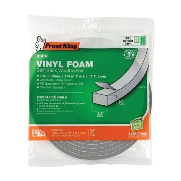 Frost King V442H Vinyl Foam Weatherseal Stick Tape, 0.25 x 0.125 x 17