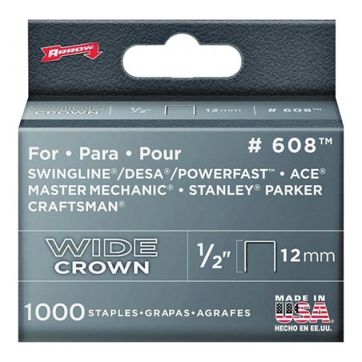 Arrow 600 Series 60830 Flat, Wide Crown Staple, 1/2 in L Leg