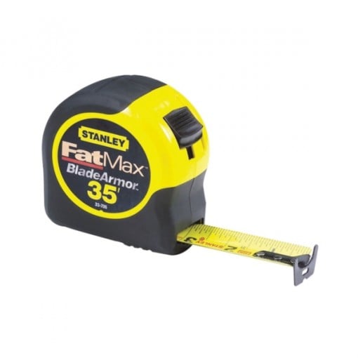 STANLEY 33-735 Measuring Tape, 35 ft L x 1-1/4 in W Blade, Steel Blade, Black/Yellow