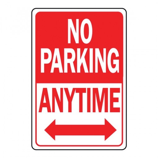 HY-KO HW-1 Parking Sign, Rectangular, NO PARKING ANYTIME, Red/White Legend, Red/White Background