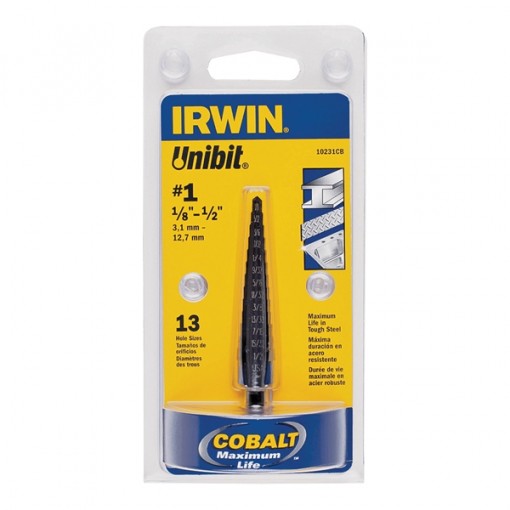 IRWIN Unibit 10231 Stepped Dill Bit Step Drill Bit, Hex Shank, 1/4 in Dia Shank