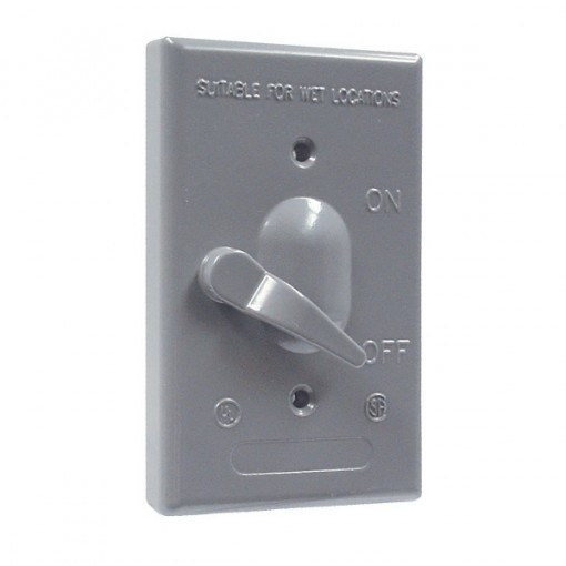 HUBBELL 5121-0 Switch Cover, 125 V, 15 A, 1-Gang, 1-Pole, Vertical Mounting, Aluminum, Gray, Powder-Coated