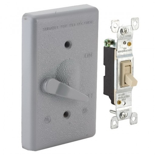 HUBBELL 5121-0 Switch Cover, 125 V, 15 A, 1-Gang, 1-Pole, Vertical Mounting, Aluminum, Gray, Powder-Coated