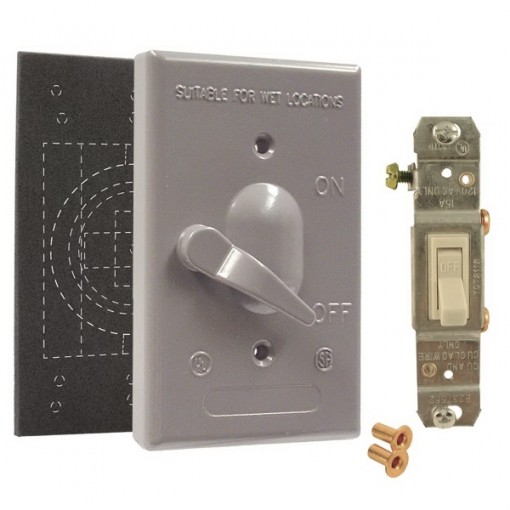 HUBBELL 5121-0 Switch Cover, 125 V, 15 A, 1-Gang, 1-Pole, Vertical Mounting, Aluminum, Gray, Powder-Coated