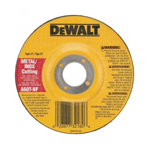 DeWALT DW8420 High Performance, Type 27 Cutting Wheel, 5/8 in Arbor, 60-Grit, Aluminum Oxide, 4 in Dia