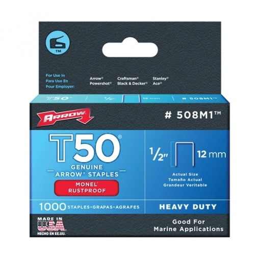 Arrow 508M1 Staple, T50 Staple, 3/8 in W Crown, Monel Staple