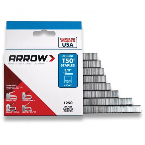 Arrow 504M1 Flat Crown Staples, Pack, 1/4 in L Leg, Monel