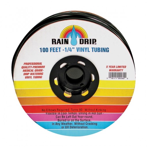 Raindrip 016010T Drip Watering Tubing, 0.16 to 0.197 in ID, 0.245 in OD, 100 ft L, 60 psi, Polyethylene
