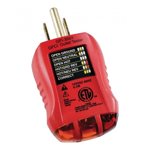 GB GFI-3501 Fault Receptacle Tester and Circuit Analyzer, Red