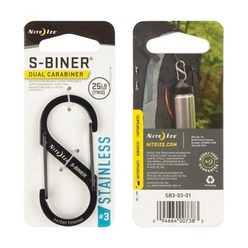 Nite Ize S-Biner SB3-03-01 Dual Carabiner, #3 Dia Ring, Stainless Steel, Black