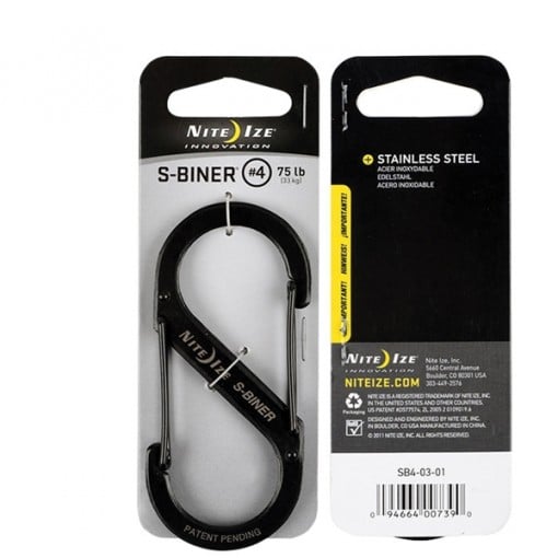 Nite Ize S-Biner SB4-03-01 Dual Carabiner, #4 Dia Ring, Stainless Steel, Black