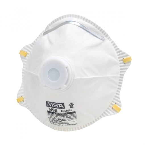 MSA 10103821 Harmful Disposable Respirator with Exhalation Valve, One-Size Mask, Polyester, White