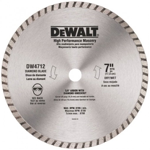 DeWALT DW4712 Circular Turbo Blade, 7/8 in Arbor, Diamond Cutting Edge