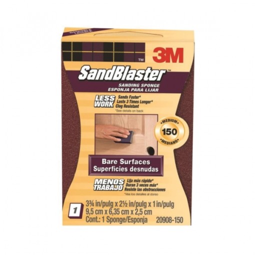 3M SandBlaster 20908-150 Sanding Sponge, 150-Grit, Aluminum Oxide, Foam Backing