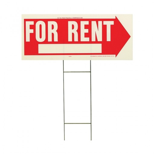 HY-KO RS-806 Lawn Sign, Rectangular, FOR RENT, White Legend, Red Background