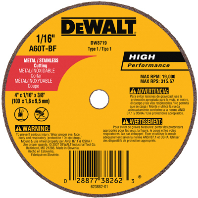 DeWalt Small Diameter Cutoff Wheel, 4 x 1/16 x 3/8-In.