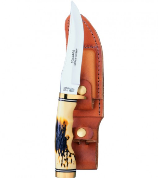Schrade 153UH Fixed Blade Knife, 5 in L x 0.13 in W Blade, 1-Blade, Brown Handle