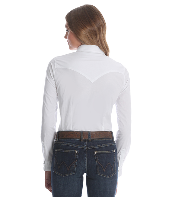 Wrangler, Ladies White Long Sleeve - Stores Wilco Shirt, Snap LW1001W Solid Farm