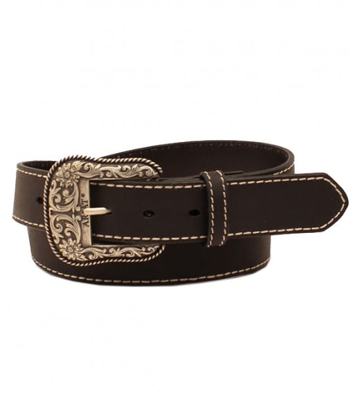 Ariat Ladies Black Leather Belt Silver Buckle, A1523401