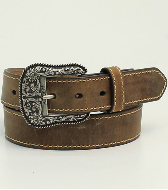 Ariat, Ladies Brown Leather Belt Silver Detailed Buckle M&F Western ...