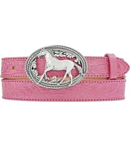 Justin Girl's Lil' Beauty Pink Leather Horse Belt, C30201