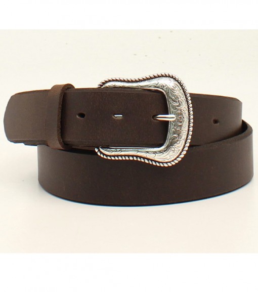 M&F Western, Ladies Dark Brown Leather Belt Engraved Silver Buckle ...