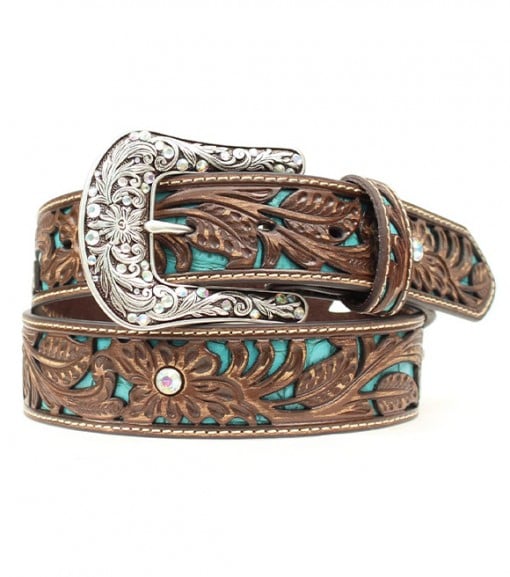 Ariat Ladies Turquoise Inlay Floral Bling Belt, A1513402