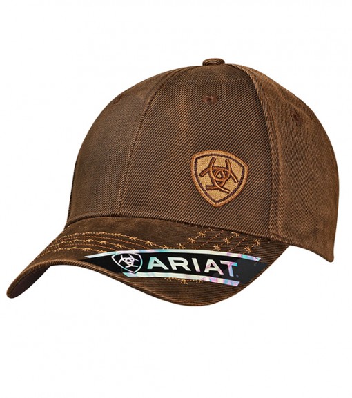Ariat Brown Oilskin Logo and Velcro Back Ball Cap, 1518002