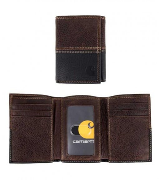 Carhartt Men's Leather Black/Brown Rugged Trifold Wallet, 61-CH2245-019