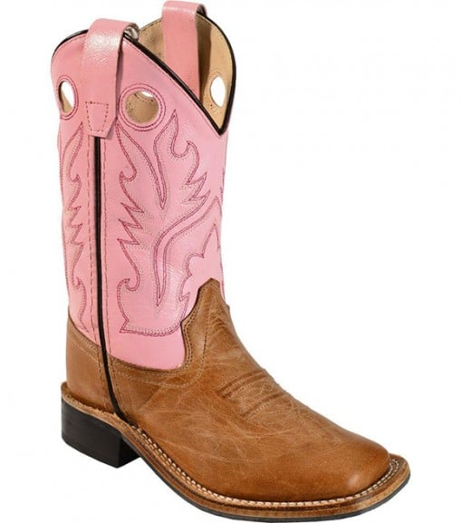 Old West Girl's Pink and Brown Square Toe Western Boot, BSC1839