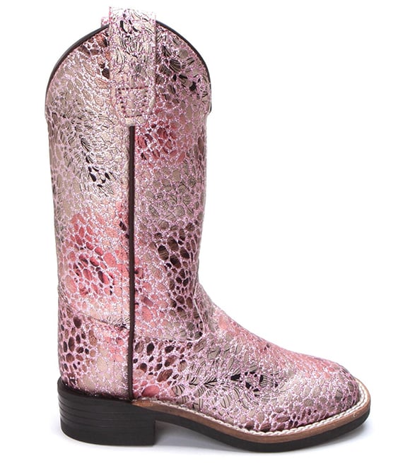 Old West Girls Pink Sparkle Square Toe 