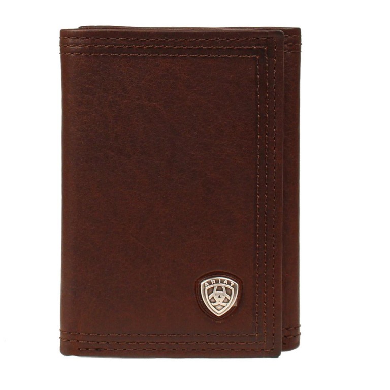 Ariat, Men's Brown Leather Tri-Fold Wallet, A35122283 - Wilco Farm Stores