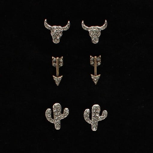 Blazin Roxx Longhorn Crystal Arrow 3-pc Earring Set, 30959 
